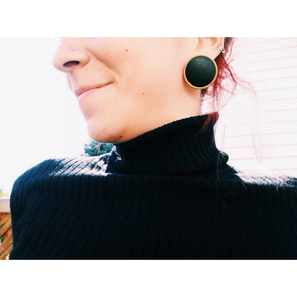 Earrings $3 (They came with another funky pair!) Black Turtleneck Top $5